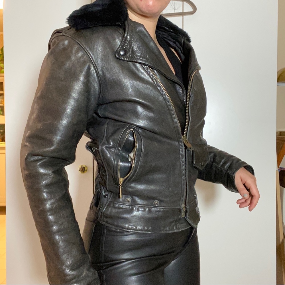 Faux fur collar motorcycle jacket